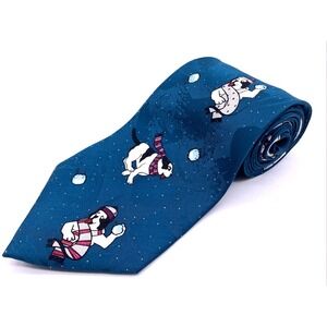Big Dogs Necktie Mens One Size Teal Snowball Fight St Bernard Winter 100% Silk
